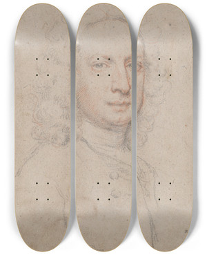 Triptych art skateboard deck of Jonathan Richardson The Elder Jonathan Richardson Jr by Jonathan Richardson The Elder (1667-1745)
