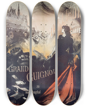 Triptych art skateboard deck of Henripatrice Dillon Lami De Lordre Georges Darien Grand Guignol by Henri Patrice Dillon (1850-1909)