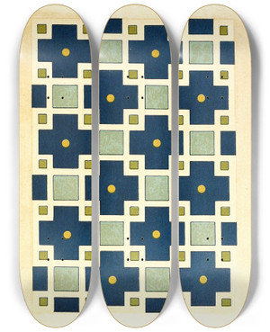 Triptych art skateboard deck of Afghan Boundary Commission 18 Plates Of Ornamental Tiles From The Afghan Boundary Commission Pl 18 by Afghan Boundary Commission (1884-1888)