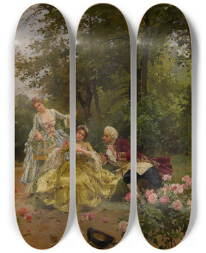 Triptych art skateboard deck of Louis Marie De Schryver La Becque by Louis Marie De Schryver (1862-1942)