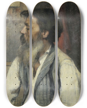 Triptych art skateboard deck of Lon Augustin Lhermitte Portrait Of A Man by Lon Augustin Lhermitte (1844-1925)