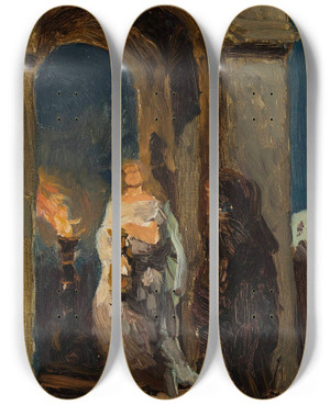 Triptych art skateboard deck of Jan Cigliski Academic Sketch by Jan Ciaglinski (1858-1913)
