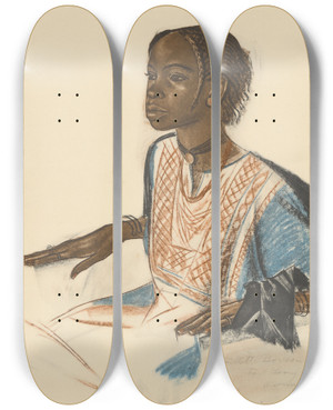 Triptych art skateboard deck of Alexandre Jacovleff Dessins Et Peintures Dafrique Pl 5 by Alexandre Jacovleff (1887-1938)