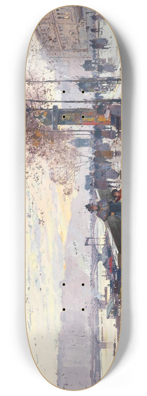 Eugne Galien-Laloue - Figures at the Quai de Louvre, Paris 8.25 inch art skate deck