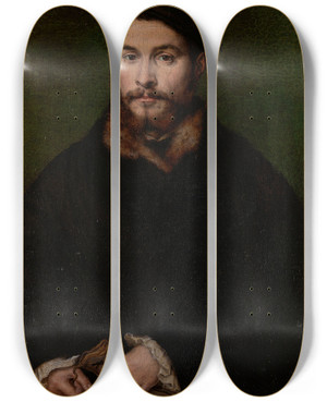 Triptych art skateboard deck of Corneille De Lyon Portrait Of A Man With Gloves_1 by Corneille de Lyon (1500-1575) Triptych art skateboard deck of Corneille De Lyon Portrait Of A Man With Gloves_1 by Corneille de Lyon (1500-1575)
