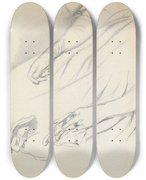 Triptych art skateboard deck of Paul Gavarni Studies Ofhands by Paul Gavarni (1804-1866)