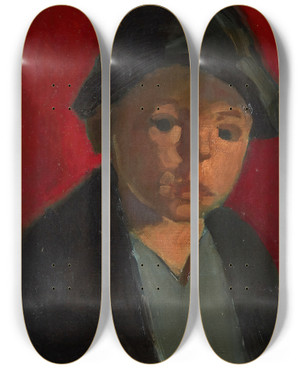 Triptych art skateboard deck of George Luks Shoeshine Boy by George Luks (1866-1933)