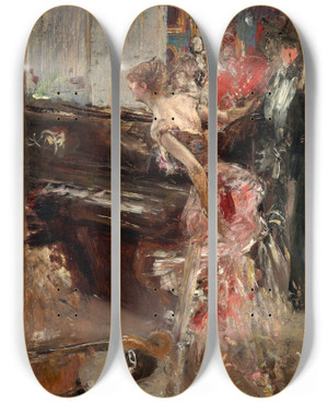 Triptych art skateboard deck of Giovanni Boldini Recital by Giovanni Boldini (1842-1931)
