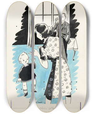 Triptych art skateboard deck of Eddy De Smet Peuter Loopt Naar Marjo by Eddy de Smet (20-)