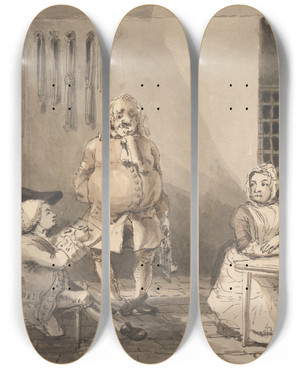 Triptych art skateboard deck of John Thomas Smith Hogarth Drawing Sarah Malcolm by John Thomas Smith (1766-1833)