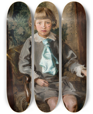 Triptych art skateboard deck of Teodor Axentowicz Portrait Of Iwo Omiski As A Child by Teodor Axentowicz (1859-1938)