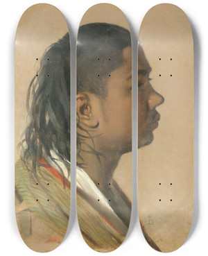 Triptych art skateboard deck of Vasily Vereshchagin Uzbek Boy by Vasily Vereshchagin (1842-1904)
