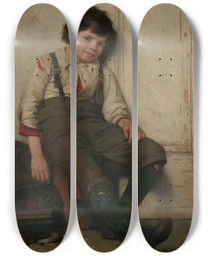 Triptych art skateboard deck of John George Brown Lazy Bones by John George Brown (1831-1913)