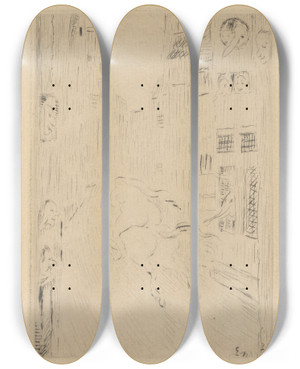 Triptych art skateboard deck of James Ensor Lady Godiva by James Ensor (1860-1949)