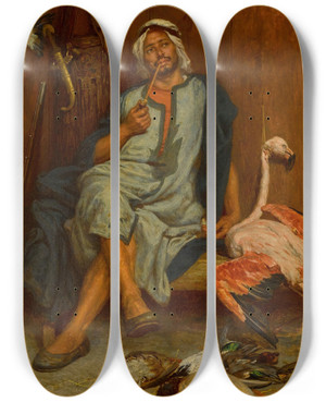Triptych art skateboard deck of John Evan Hodgson A Tunisian Bird Seller by John Evan Hodgson (1831-1895)
