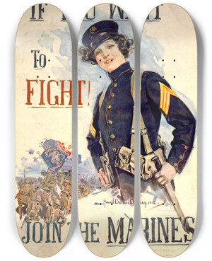 Triptych art skateboard deck of Howard Chandler Christy If You Want To Fight Join The Marines by Howard Chandler Christy (1873-1952)