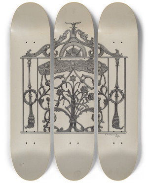 Triptych art skateboard deck of Eugene Shellady Cast Iron Gate by Eugene Shellady