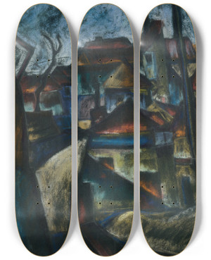Triptych art skateboard deck of Kontantn Bauer Na Okraji Mesta_1 by Konstantin Bauer (1893-1928)