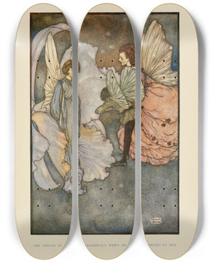 Triptych art skateboard deck of Edmund Dulac She Smiled At Him Very Graciously When He Was Introduced To Her by Edmund Dulac (1882-1953)