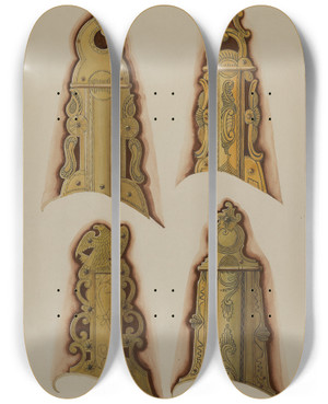 Triptych art skateboard deck of Albert Levone Patch Boxes Of Kentucky Rifles_2 by Albert Levone (20-)