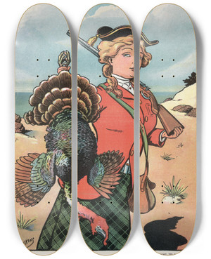 Triptych art skateboard deck of Louis Glackens Puck Thanksgiving_2 by Louis Glackens (1866-1933)