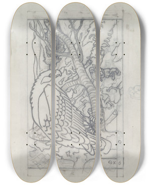 Triptych art skateboard deck of Akseli Gallenkallela The Great Kalevala Poem Ii Vinminen And Eagle_2 by Akseli Gallen Kallela (1865-1931)