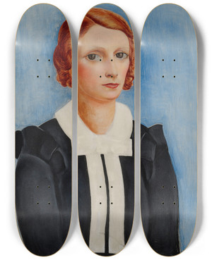 Triptych art skateboard deck of Mose Kisling Portrait De Femme Sur Fond Bleu by Moise Kisling (1891-1953)