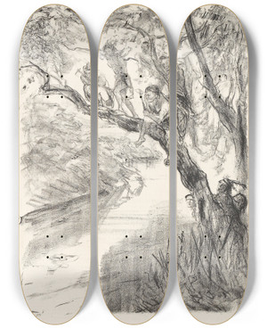 Triptych art skateboard deck of James Fenimore Cooper Lederstrumpferzhlungen by James Fenimore Cooper (1789-1851) Triptych art skateboard deck of James Fenimore Cooper Lederstrumpferzhlungen by James Fenimore Cooper (1789-1851)