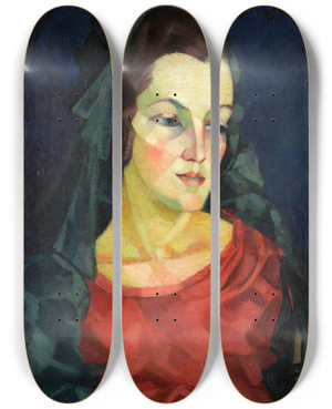 Triptych art skateboard deck of Konrad Mgi Naise Portree Ludmilla Allik by Konrad Magi (1878-1925)