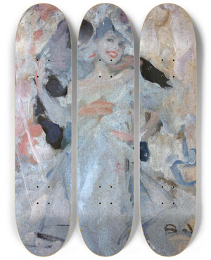 Triptych art skateboard deck of Brynolf Wennerberg Pierrot Und Columbine by Brynolf Wennerberg (1866-1950)