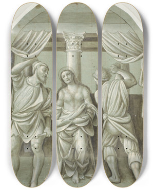 Triptych art skateboard deck of Bernardino Lanino Flagellation Of Saint Catherine by Bernardino Lanino (1512-1582) Triptych art skateboard deck of Bernardino Lanino Flagellation Of Saint Catherine by Bernardino Lanino (1512-1582)
