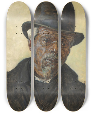 Triptych art skateboard deck of Vasily Vereshchagin Study For Beggar In Washington by Vasily Vereshchagin (1842-1904)