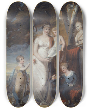Triptych art skateboard deck of Carl Frederik Von Breda Queen Fredrika With Her Children by Carl Frederik Von Breda (1759-1818)