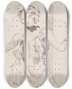 Triptych art skateboard deck of Walter Richard Sickert Dieppe Quai Henri Iv by Walter Richard Sickert (1860-1942)