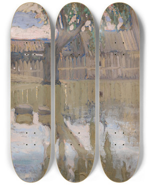 Triptych art skateboard deck of Wladimir Baranoffrossin Arbre Et Son Reflet Dans Leau by Wladimir Baranoff-Rossin (1888-1944)