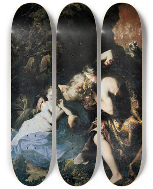 Triptych art skateboard deck of Bartolomeo Guidobono Lot Inebriated By His Daughters by Bartolomeo Guidobono (1654-1709)