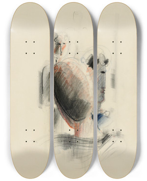 Triptych art skateboard deck of Oskar Schlemmer Drei Kpfe by Oskar Schlemmer (1888-1943)