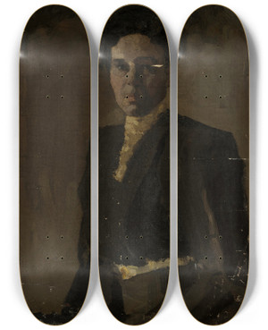 Triptych art skateboard deck of Nikolai Triik Naine Tumedas Kleidis by Nikolai Triik (1884-1940)