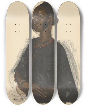 Triptych art skateboard deck of Alexandre Jacovleff Dessins Et Peintures Dafrique Pl 2 by Alexandre Jacovleff (1887-1938)
