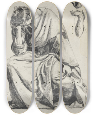 Triptych art skateboard deck of Carl Bloch Den Angrende Peter Forarbejde Til Radering Fra 1882 by Carl Bloch (1834-1890)