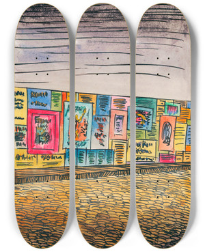 Triptych art skateboard deck of Karl Wiener Komposition Aus Pflaster Und Wiese Iv by Karl Wiener (1901-1949)