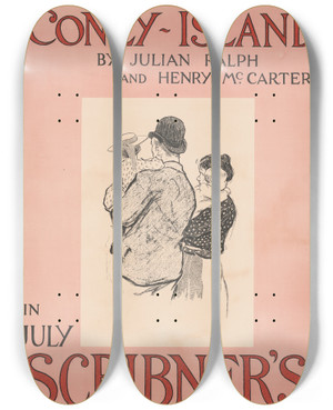 Triptych art skateboard deck of Henry Mccarter Coneyisland By Julian Ralph Henry Mccarter In July Scribners by Henry Mccarter (1864-1942)