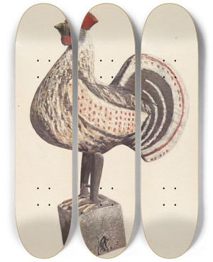 Triptych art skateboard deck of Sadie Berman Wooden Rooster by Sadie Berman