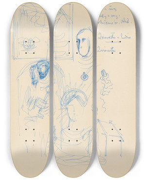 Triptych art skateboard deck of Mikul Galanda Sketchbook_91 by Mikulas Galanda (1895-1938)
