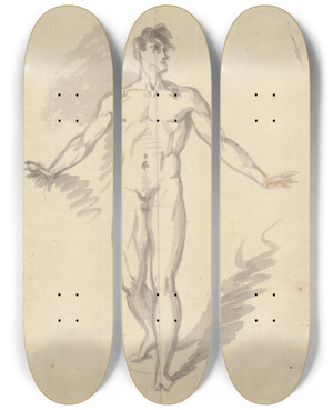 Triptych art skateboard deck of David Humbert De Superville Schrijdende Naakte Man De Armen Gespreid by David Humbert De Superville (1770-1849)