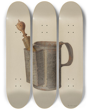 Triptych art skateboard deck of Nicholas Amantea Shaving Mug by Nicholas Amantea (1900-1978)