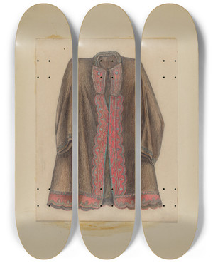 Triptych art skateboard deck of Michael Trekur Dark Brown Cotton Coat by Michael Trekur