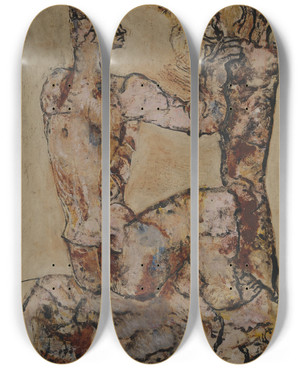 Triptych art skateboard deck of Frits Van Den Berghe Sitting Pink Nude by Frits van den Berghe (1883-1939)