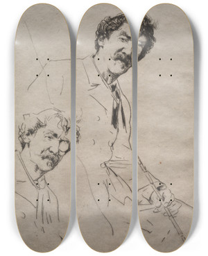 Triptych art skateboard deck of Mortimer Menpes James Macneill Whistler 3 by Mortimer Menpes (1860-1938)