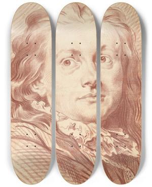 Triptych art skateboard deck of Jakob Matthias Schmutzer Head Of A Man by Jakob Matthias Schmutzer (1733-1811)